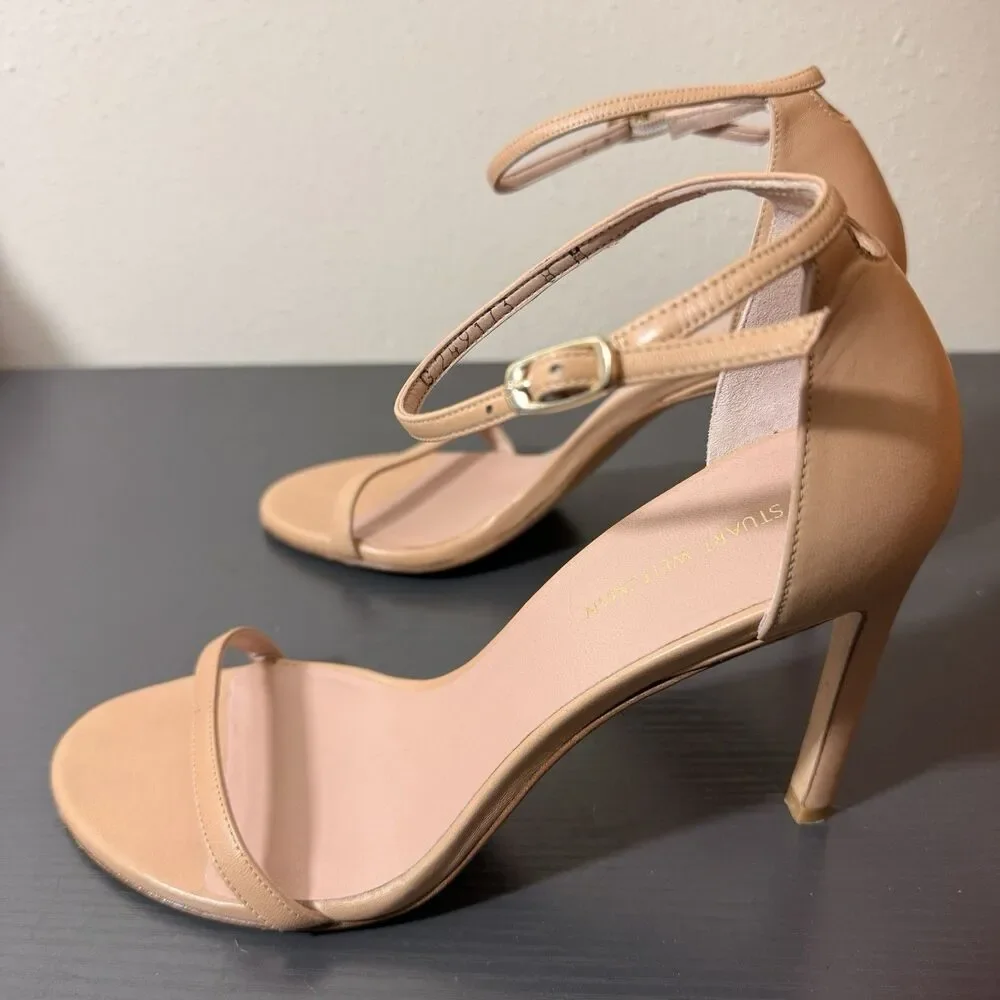Stuart Weitzman Nudistsong Ankle-Strap Open-Toe Heels Sz 8
